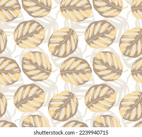 seamless pattern of tropical leaves.Seamless vector tropical pattern with yellow monstera palm leaves on dark background. Exotic hawaiian fabric design. 