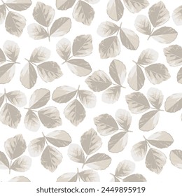 Seamless pattern of tropical light and dark brown summer leaves and flower leaf in watercolor style on white background used for textiles ...,