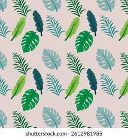 Seamless pattern with tropical monstera deliciosa plant leaves. Can be used as surface design, wallpaper, background, print etc.