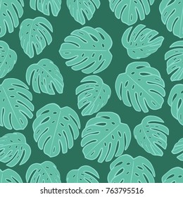 Seamless pattern with tropical monstera deliciosa plant leaves. Can be used as surface design, wallpaper, background, print etc.