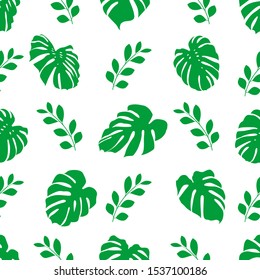 Seamless pattern with tropical monstera leaves. Vector illustration. Seamless background with green leaves
