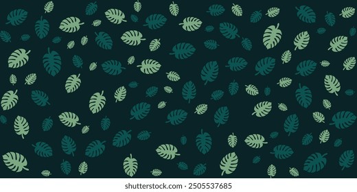 Nahtloses Muster tropischer Monsterblätter auf dunkelgrünem Hintergrund. Perfekt für Sommer- und Tropendesigns.