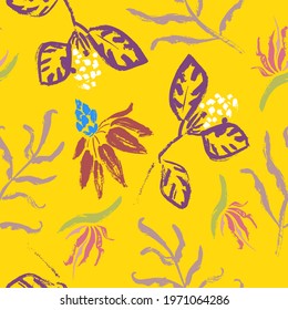 seamless pattern tropical on yellow background. hand drawing.vector illustration 