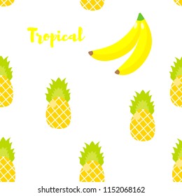 Seamless pattern. Tropical ornament yellow bananas and pineapples