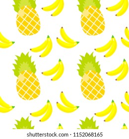 Seamless pattern. Tropical ornament yellow bananas and pineapples