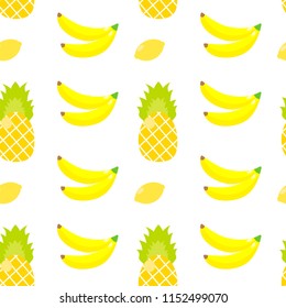 Seamless pattern. Tropical ornament yellow bananas and pineapples