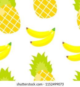 Seamless pattern. Tropical ornament yellow bananas and pineapples
