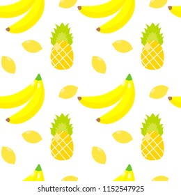 Seamless pattern. Tropical ornament yellow bananas and pineapples