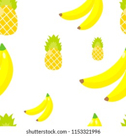 Seamless pattern. Tropical ornament yellow bananas and pineapples