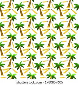 Seamless pattern with tropical palm  and bananas. Vector illustration.