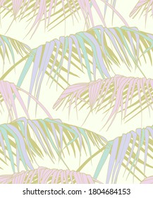 Seamless Pattern With Tropical Palm Branches For Unisex Clothing And Fabric Design In Delicate Shades