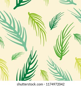 Seamless pattern of tropical palm leaf on color background. EPS10 Vector illustration.
