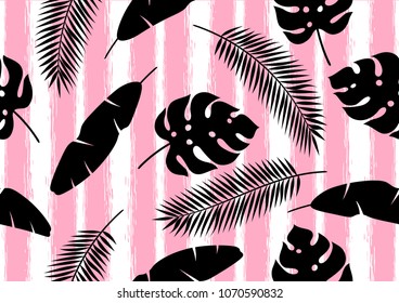 Seamless pattern with tropical palm leaves. Exotic tropical plants. Illustration of jungle nature.