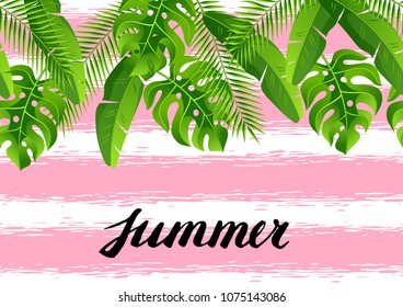 Seamless pattern with tropical palm leaves. Exotic tropical plants. Illustration of jungle nature.