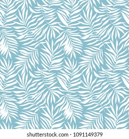 Seamless pattern with tropical palm  leaves. Beautiful print with hand drawn exotic plants. Swimwear botanical design. Vector illustration.