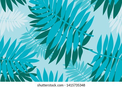 seamless pattern tropical palm leaves on bue sky background