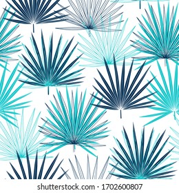 Seamless pattern with tropical palm leaves on white. Summer floral background.  Vector illustration. 