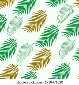 Seamless pattern with tropical palm leaves on white background.