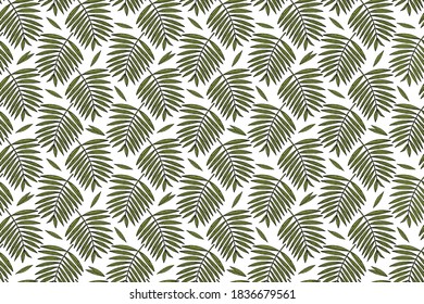 Seamless pattern from tropical palm leaves. Color image on a white background. Doodle style.