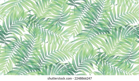 Nahtloses Muster mit tropischen Palmenblättern im realistischen Stil. Exotische Pflanzen. Vektorbotanische Illustration. Blatthintergrund für Karten.