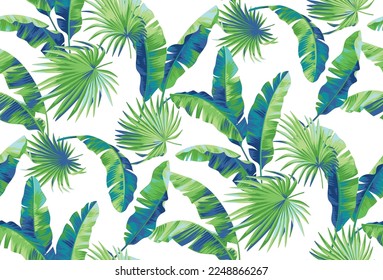 Seamless pattern with tropical palm leaves. Realistic style. Foliage summer background. Vector illustration.