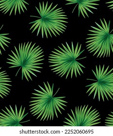 Seamless pattern with tropical palm leaves in realistic style. Vector botanical illustration. Foliage background for cards.