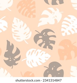 Patrón sin foco de hojas tropicales de palma, jungla hojas de Monstera. Colección exótica de silueta. Ilustración de vectores botánicos dibujados a mano para tarjeta de felicitación, papel de pared, papel de envoltura, tela