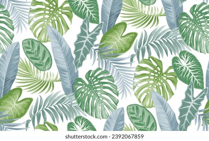 Seamless pattern with tropical palm leaves. Foliage summer background. Vector botanical illustration.