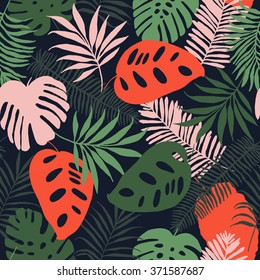 Seamless pattern of tropical palm leaves. Vector background for your design.