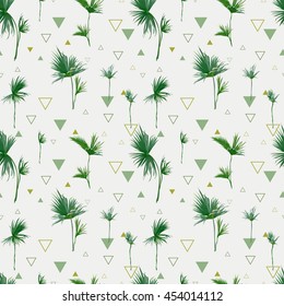 Seamless Pattern. Tropical Palm Leaves Background. Geometric Abstract Texture. Vector. 