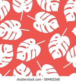 Seamless pattern tropical palm leaves vector floral background . Silhouette Monstera leaves. Nature texture. Wrapping paper. Hand drawn flat illustration. 