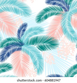 Seamless pattern of Tropical palm leaves. Vector illustration. Flat design style