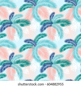 Seamless pattern of Tropical palm leaves. Vector illustration. Flat design style