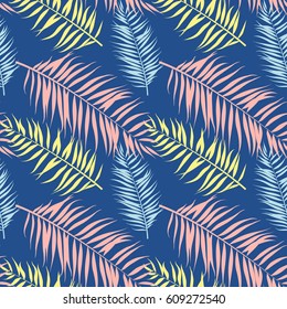 Seamless pattern of Tropical palm leaves. Vector illustration. Flat design style