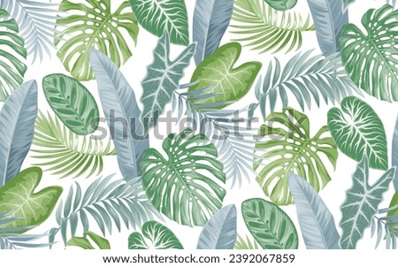 Seamless pattern with tropical palm leaves. Foliage summer background. Vector botanical illustration.