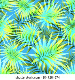 Seamless pattern of a tropical palm tree, jungle leaves. Vector floral pattern.