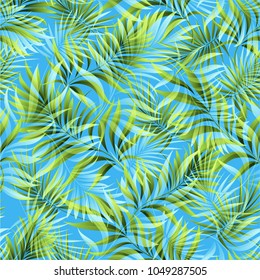 Seamless pattern of a tropical palm tree, jungle leaves. Vector floral pattern.