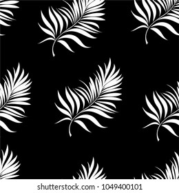 Seamless pattern of a tropical palm tree, jungle leaves. Black and white vector image.