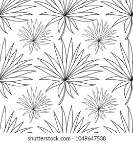 Seamless pattern of a tropical palm tree, jungle leaves. Monochrome vector image.