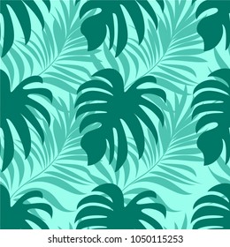 Seamless pattern of a tropical palm tree, jungle leaves. Vector floral pattern.