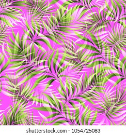 Seamless pattern of a tropical palm tree, jungle leaves. Vector floral pattern. Hand drawing.