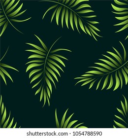 Seamless pattern of a tropical palm tree, jungle leaves. Vector floral pattern.  Hand drawing.