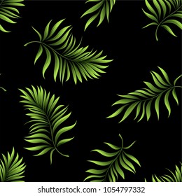 Seamless pattern of a tropical palm tree, jungle leaves. Vector floral pattern.  Hand drawing.