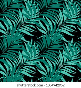 Seamless pattern of a tropical palm tree, jungle leaves. Vector floral pattern. Hand drawing.