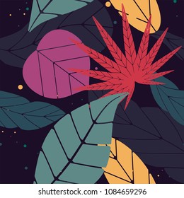 Seamless pattern with tropical palm tree branches