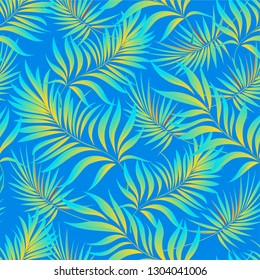 Seamless pattern of a tropical palm tree, jungle leaves. Vector floral pattern.