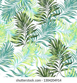 Seamless pattern of a tropical palm tree, jungle leaves. Vector floral pattern.