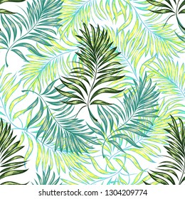 Seamless pattern of a tropical palm tree, jungle leaves. Vector floral pattern.
