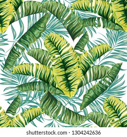 Seamless pattern of a tropical palm tree, jungle leaves. Vector floral pattern.