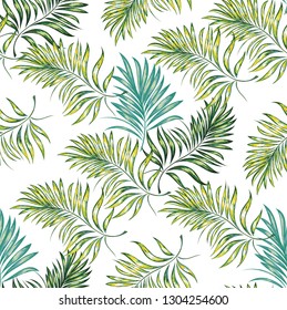 Seamless pattern of a tropical palm tree, jungle leaves. Vector floral pattern.